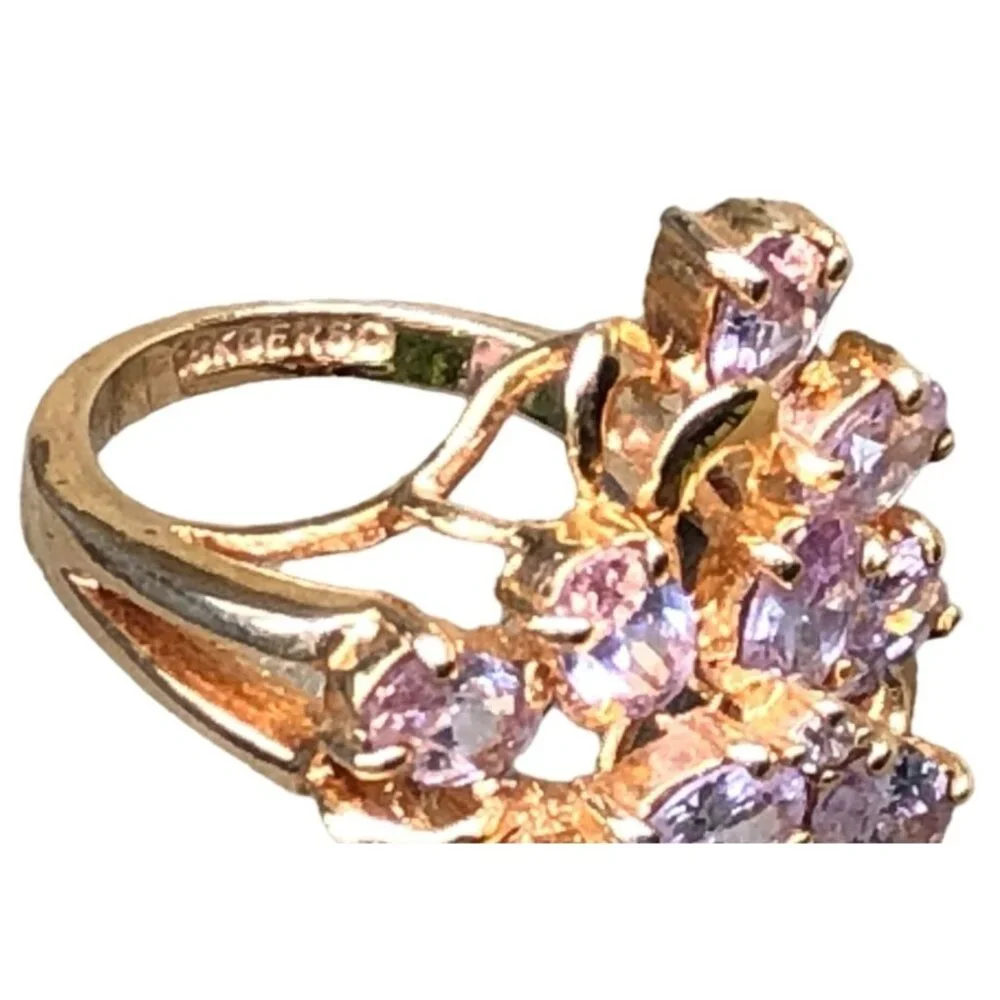 RSC 18kt Yellow Gold Electroplate Ring with Cluster of Clear Crystal Stones Sz 7 - Picture 7 of 9